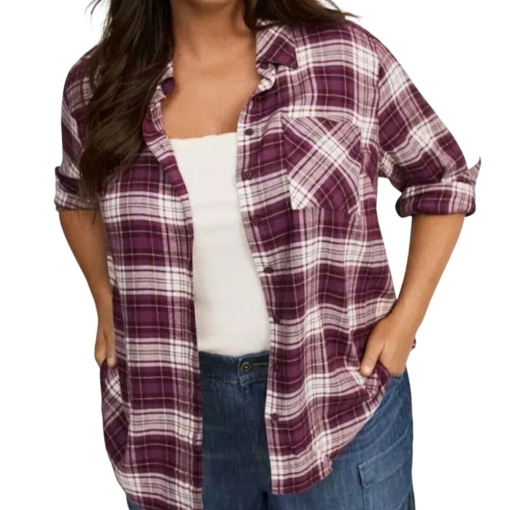 Torrid Purple Plaid Lizzie Button Up Long Sleeve Shirt Autumn Grunge Indie
